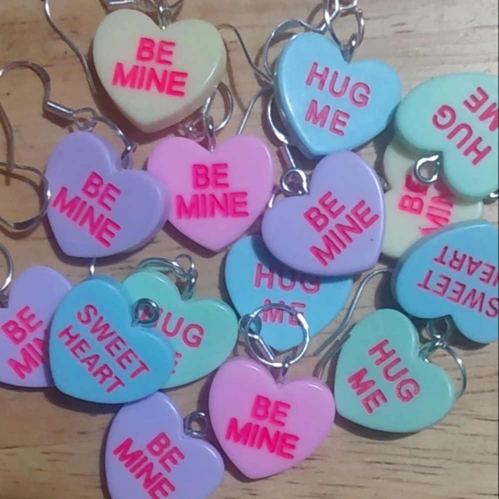 Sweetheart candy Earrings set of 6(3 pair) Valentine conversation hearts!